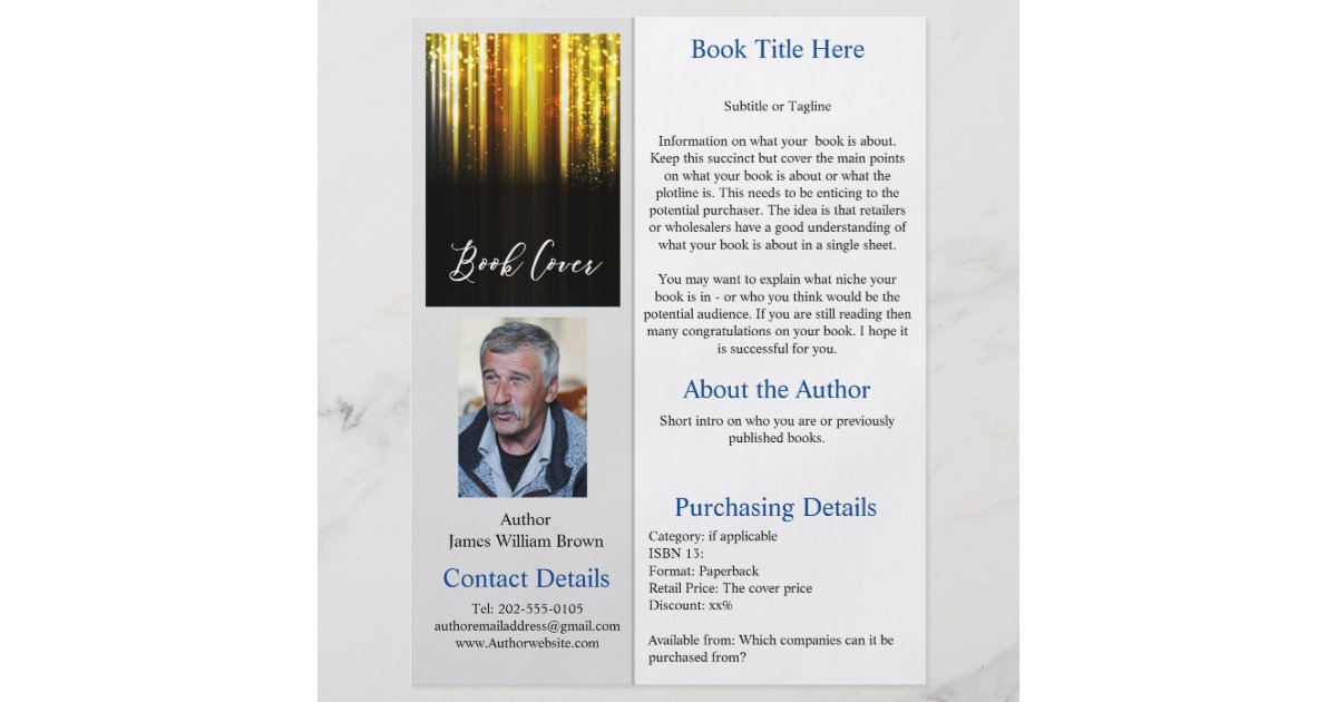 Author Book One Sheet Promotional Sell Sheet Zazzle