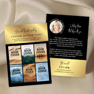 Author Book Series Photo Collage Black & Gold Business Card