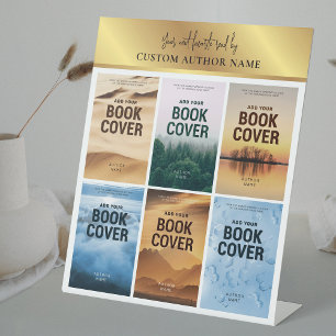Author Book Series Photo Collage White & Gold Pedestal Sign