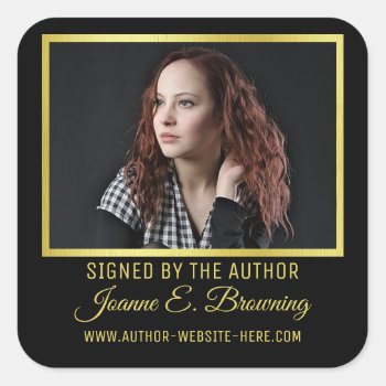 Author Book Signing Writer Photo Signed Copy Black Square Sticker by BookParadise at Zazzle