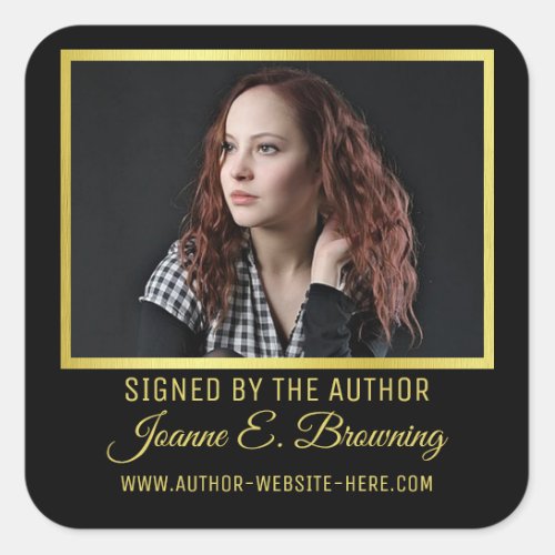 Author Book Signing Writer Photo Signed Copy Black Square Sticker