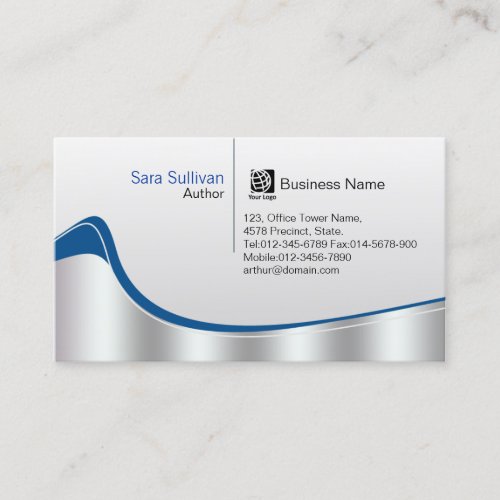 Author Chrome Silver Wave Professional Business Card