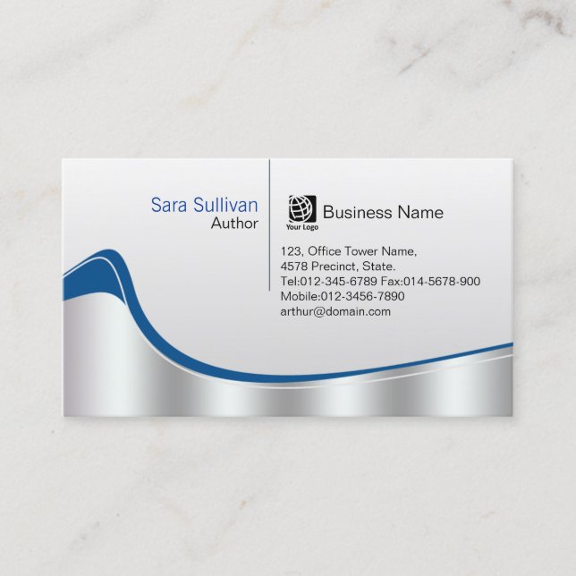 Author Chrome Silver Wave Professional Business Card (Front)