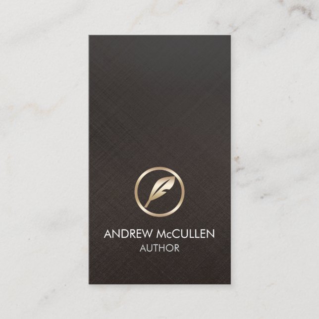Author Faux Gold Quill Icon Business Card (Front)