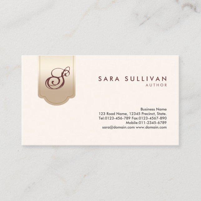 Author Gold Tab Monogram Business Card (Front)