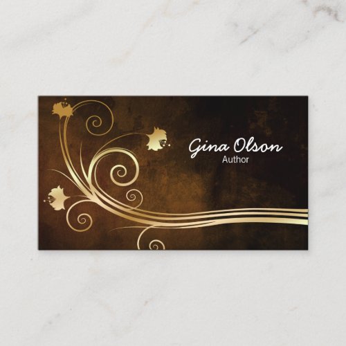 Author Literary Arts Elegant Gold Floral Swirl Business Card
