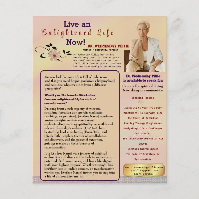 Author One Sheet Book Marketing Peach (Front)