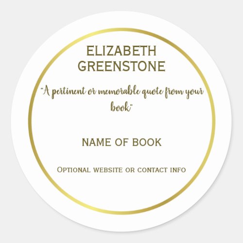 Author Promotional Book Quote Classic Round Sticker