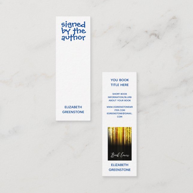 Author Promotional Signed Blue Mini Bookmark Business Card (Front/Back)