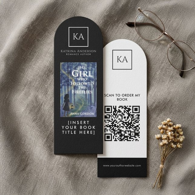 Author QR Code Minimal Black Book Promo Bookmarks (Creator Uploaded)