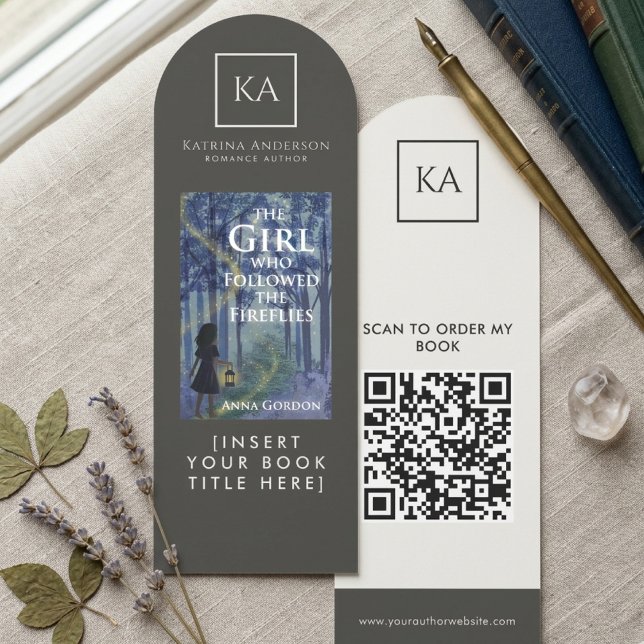Author QR Code Minimal Taupe Book Promo Bookmarks (Creator Uploaded)