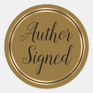 Author Signed Coffee Caramel Gold Classic Round Sticker