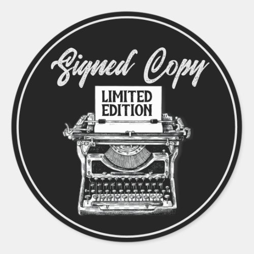 Author Signed Copy Typewriter Black Classic Round Sticker