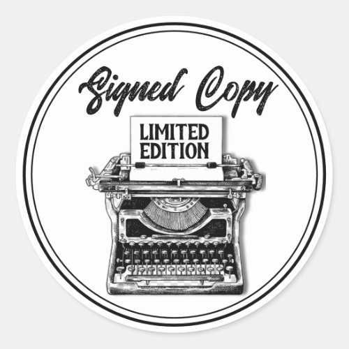 Author Signed Copy Typewriter White Classic Round Sticker