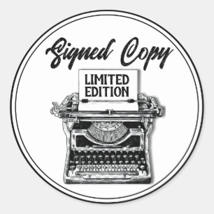 Author Signed Copy Typewriter White Classic Round Sticker