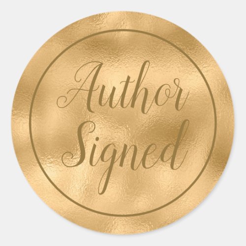 Author Signed Elegant Script Gold Classic Round Sticker
