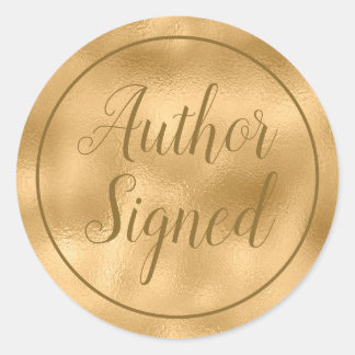 Author Signed Elegant Script Gold Classic Round Sticker