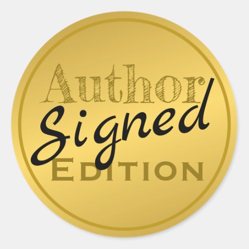 Author Signed Yellow Gold Classic Round Sticker