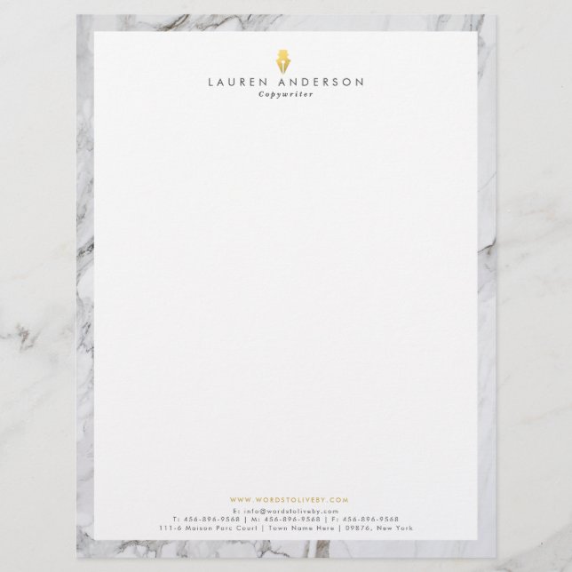 Author Writer Letterhead Marble Minimalist (Front)