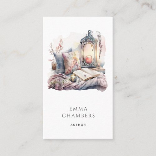 Author Writer Watercolor Reading Corner Business Card