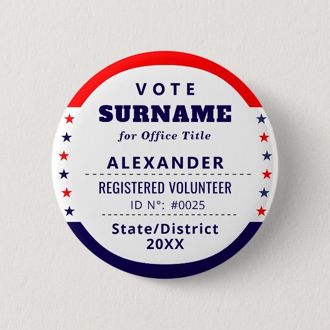 Authorized Volunteer 2026 Election Campaign ID Button (Front)