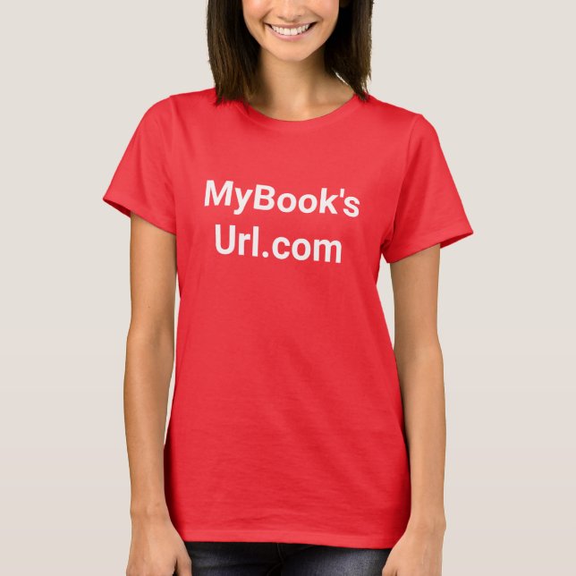 Author's promotional red with white women's T-Shirt (Front)