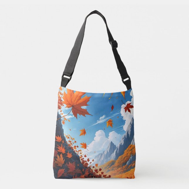 Authumn leaves blue crossbody bag (Front)