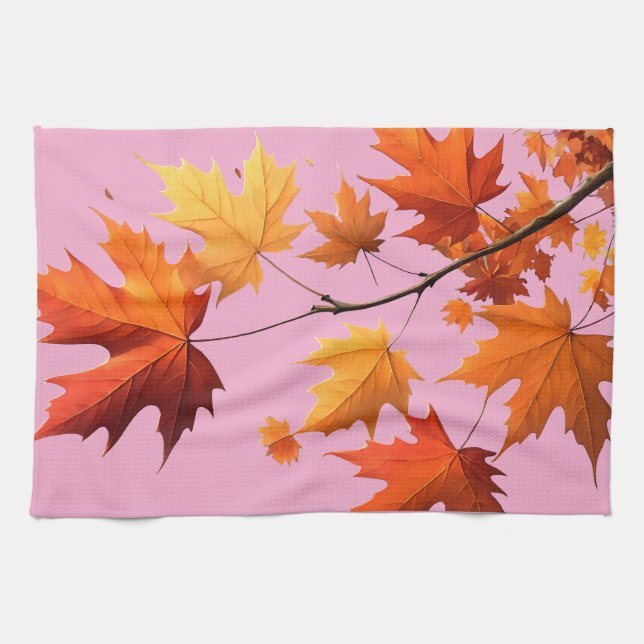 Authumn leaves Kitchen Towels pink (Horizontal)