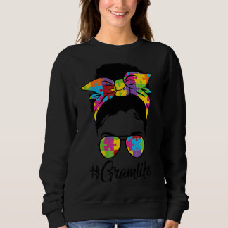 Autie Gram Life Autism Awareness Messy Bun Girl Mo Sweatshirt
