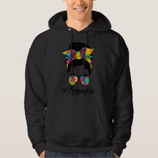 Autie Mommy Life Autism Awareness Messy Bun Mother Hoodie