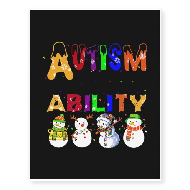 Autism Ability Snowmans Autism Awareness Temporary Tattoos (Front)