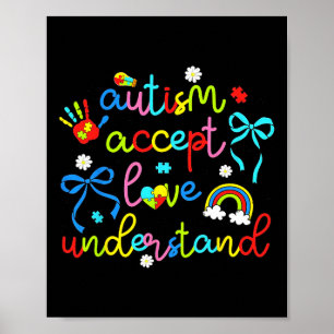 Autism Accept Love Understand Coquette Bow Retro Poster