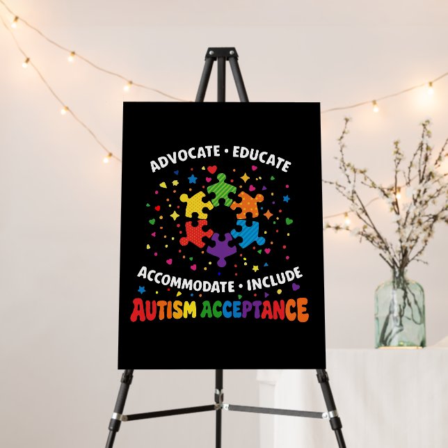 Autism Acceptance Advocate Educate Rainbow Puzzle  Foam Board (In Situ (Stand))