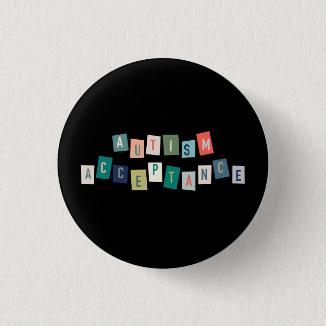 Autism Acceptance - Black Background Button (Front)