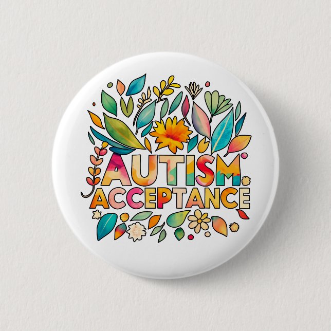 Autism Acceptance Colorful Flowers Button (Front)