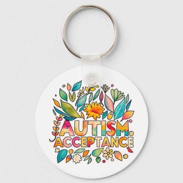 Autism Acceptance Colorful Flowers Keychain (Front)