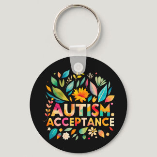 Autism Acceptance Colorful Flowers Keychain