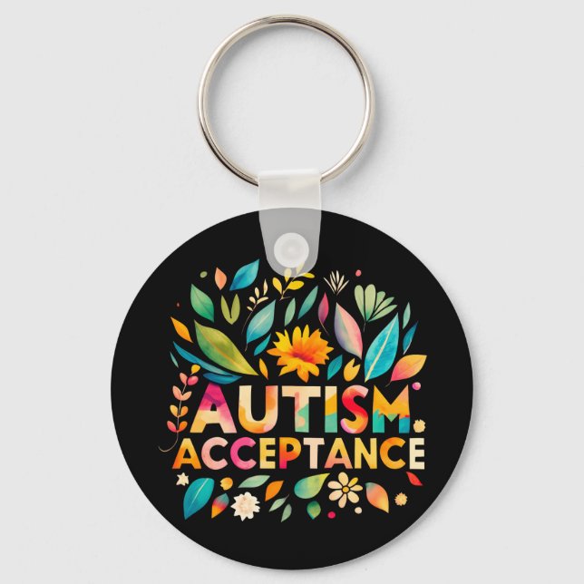 Autism Acceptance Colorful Flowers Keychain (Front)