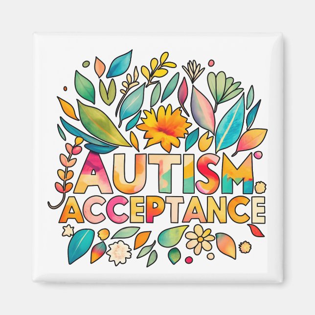 Autism Acceptance Colorful Flowers Magnet (Front)