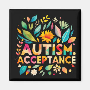Autism Acceptance Colorful Flowers Magnet