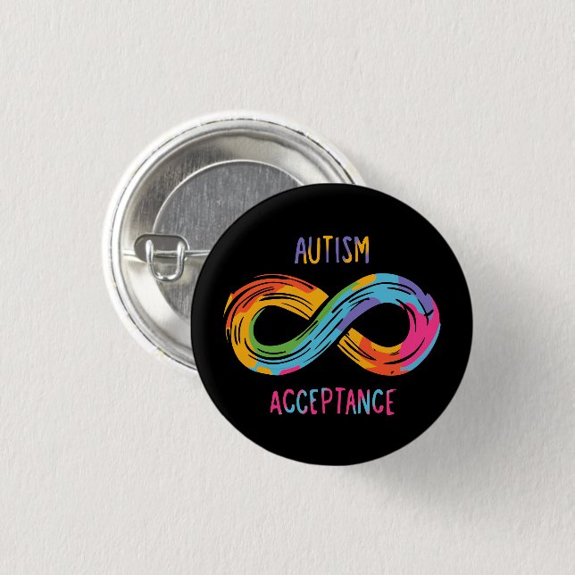 Autism Acceptance Colorful Rainbow Infinity Symbol Button (Front & Back)