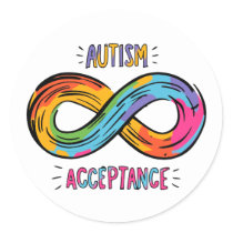 Autism Acceptance Colorful Rainbow Infinity Symbol Classic Round Sticker