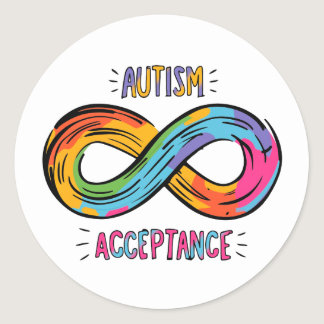 Autism Acceptance Colorful Rainbow Infinity Symbol Classic Round Sticker