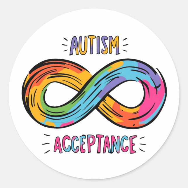 Autism Acceptance Colorful Rainbow Infinity Symbol Classic Round Sticker (Front)