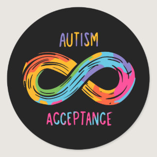 Autism Acceptance Colorful Rainbow Infinity Symbol Classic Round Sticker