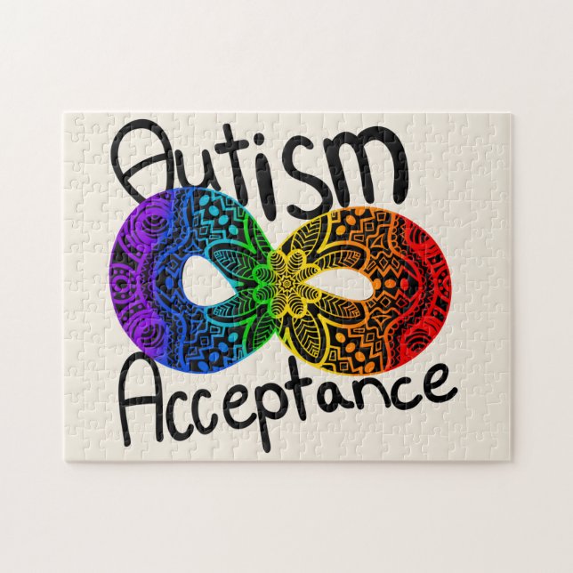 Autism Acceptance Colorful Rainbow Infinity Symbol Jigsaw Puzzle (Horizontal)