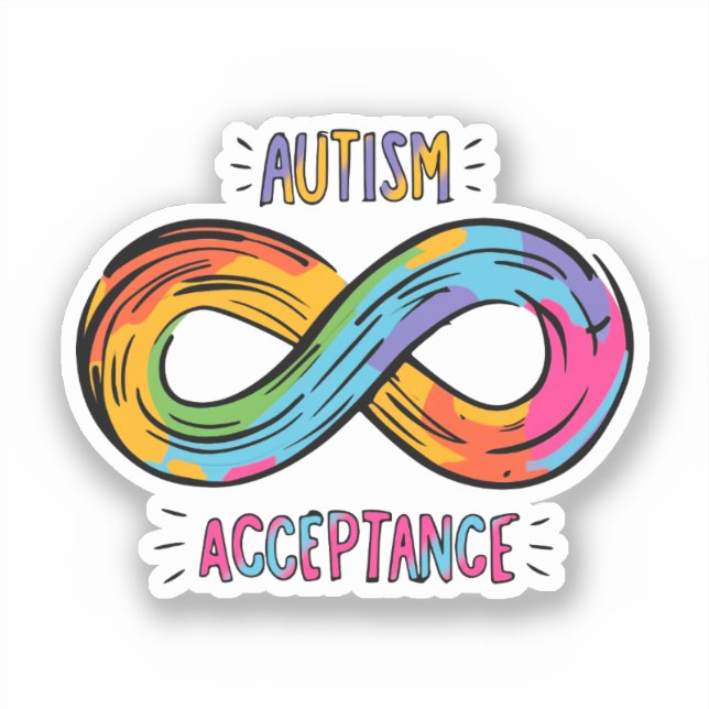 Autism Acceptance Colorful Rainbow Infinity Symbol Sticker (Front)