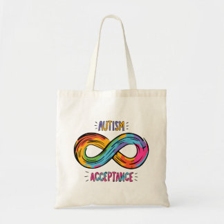 Autism Acceptance Colorful Rainbow Infinity Symbol Tote Bag