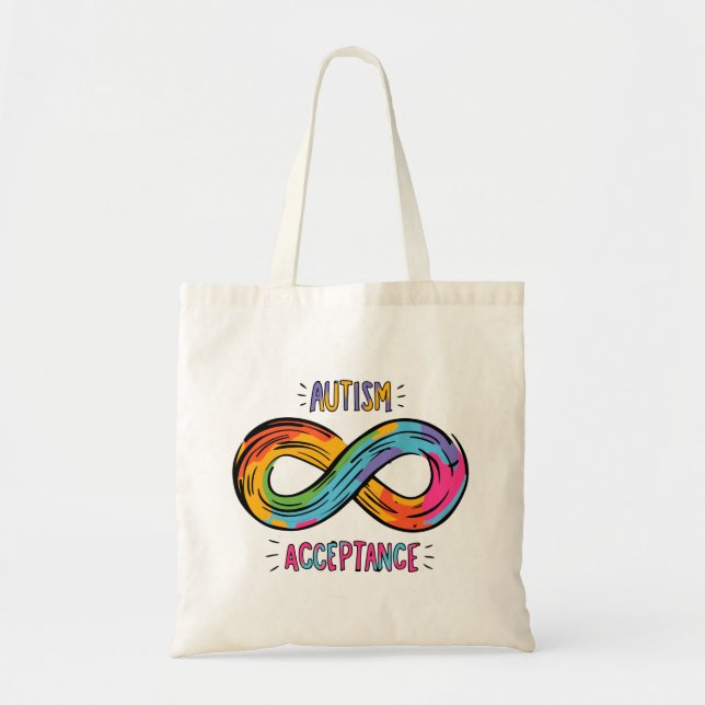 Autism Acceptance Colorful Rainbow Infinity Symbol Tote Bag (Front)
