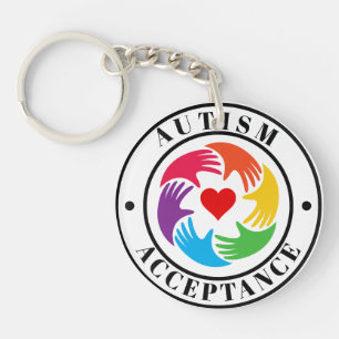 Autism Acceptance Hands & Heart Circle  Keychain